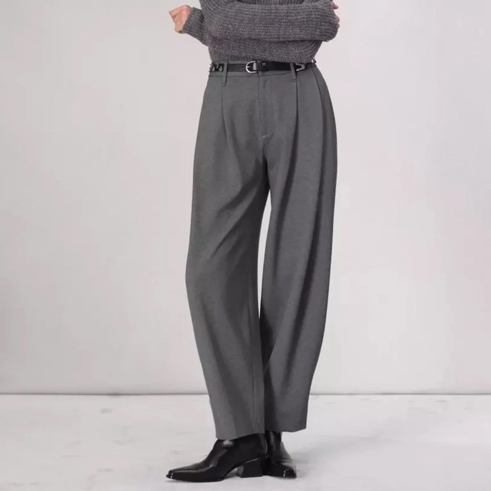 rag & bone Wide-Leg Pleated Pants in Charcoal Gray